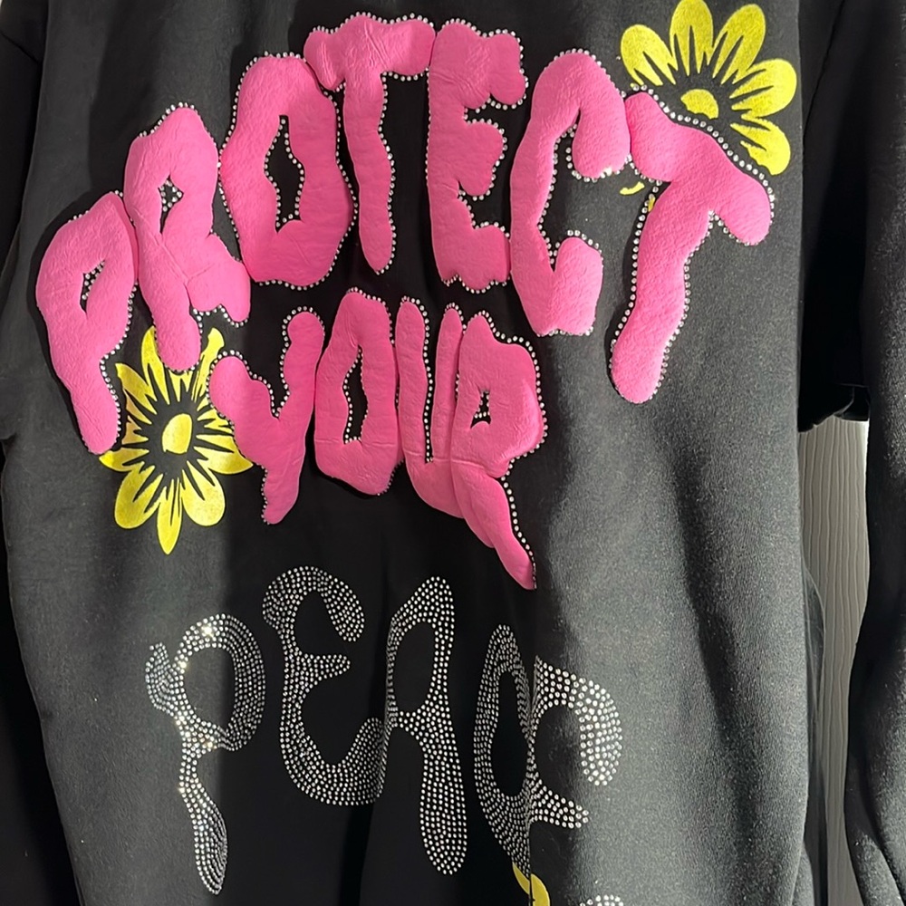 Protect your peace crop rhinestone hoodie size small